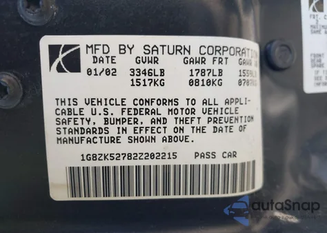 2002 Saturn S-Series Sl2 from USA, damaged, VIN 1G8ZK52782Z202215